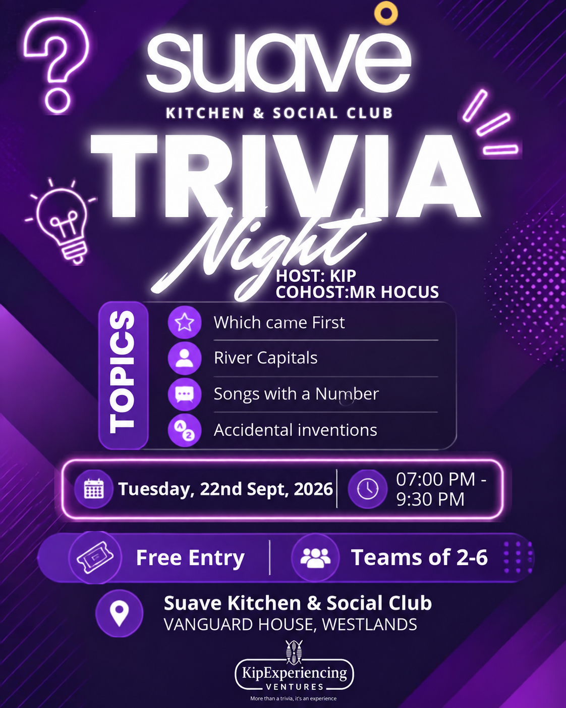 WESTLANDS: Trivia Night 22nd SEP