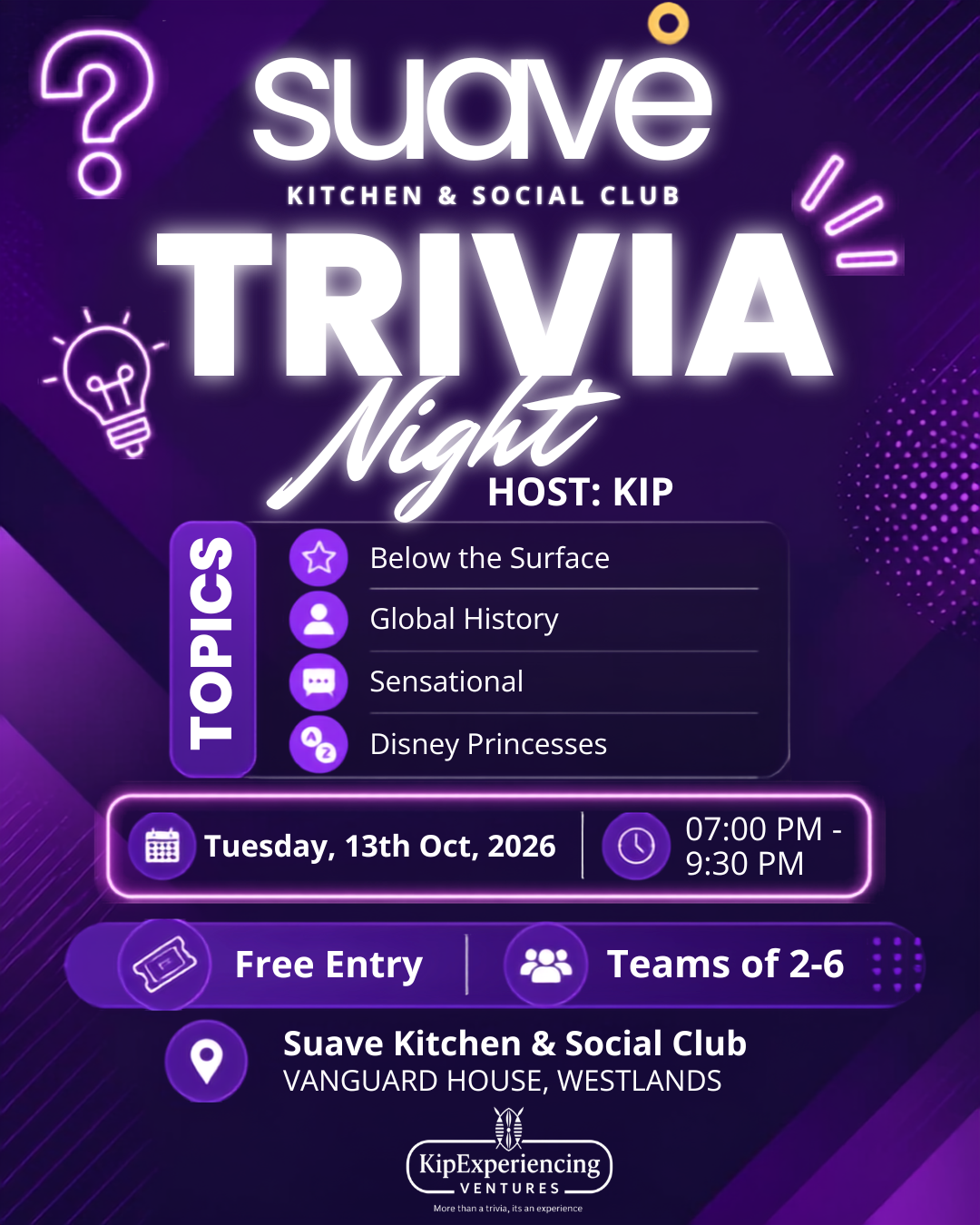 WESTLANDS: Trivia Night 13th October