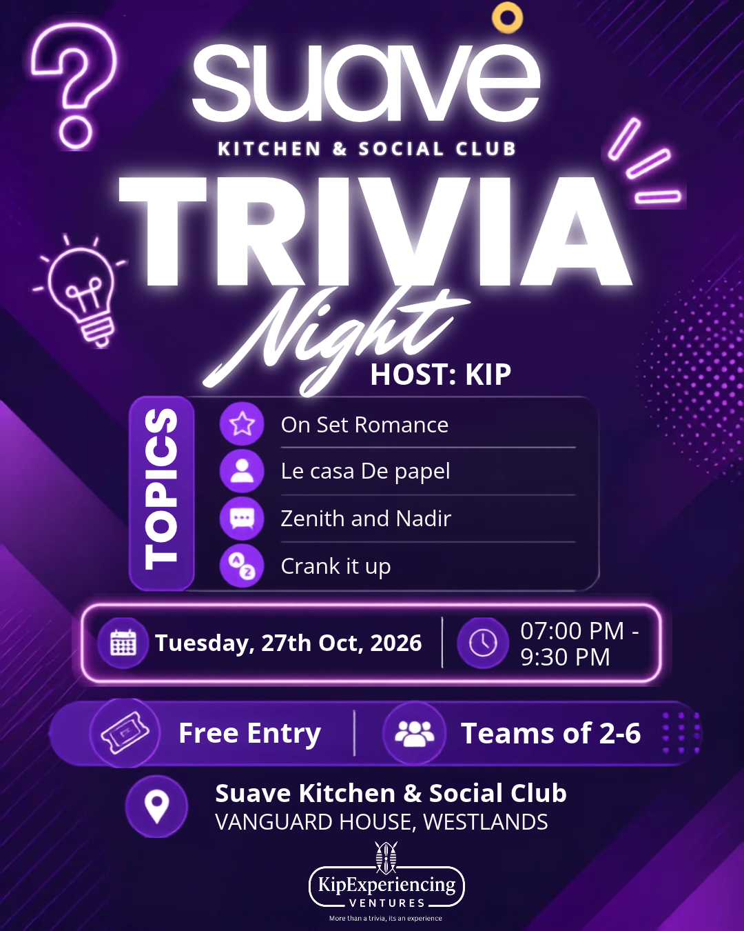 WESTLANDS: Trivia Night 27th October