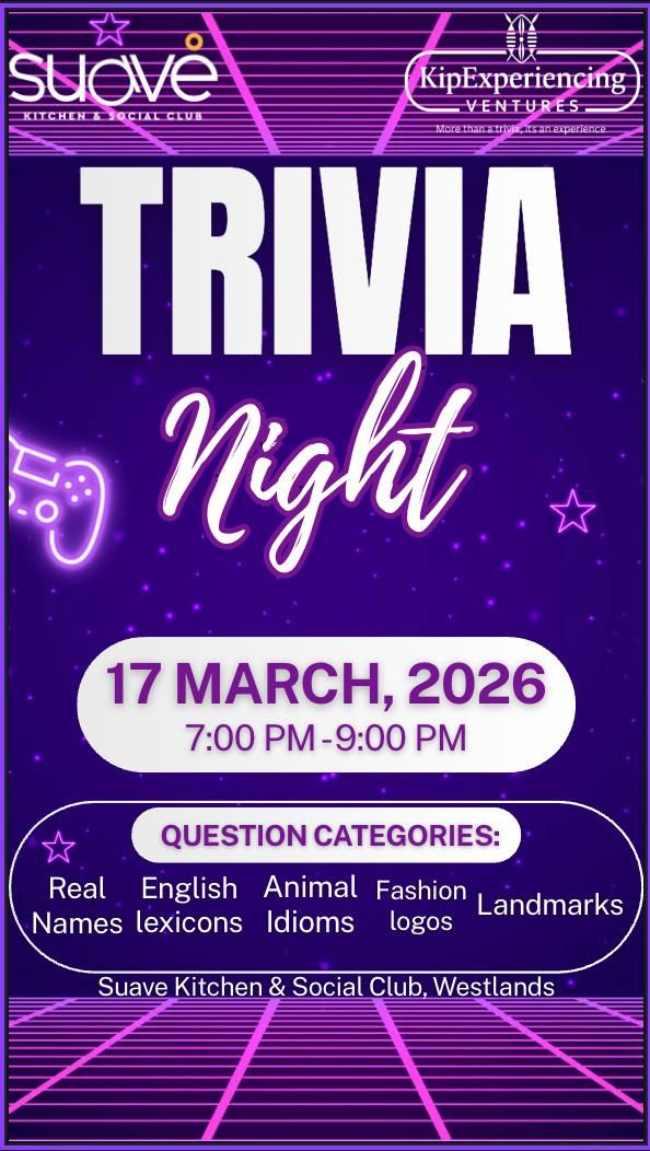 WESTLANDS : Trivia Night 17th March