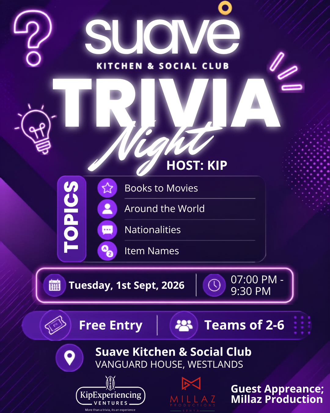 Westtlands: Trivia Night, 1st Sept