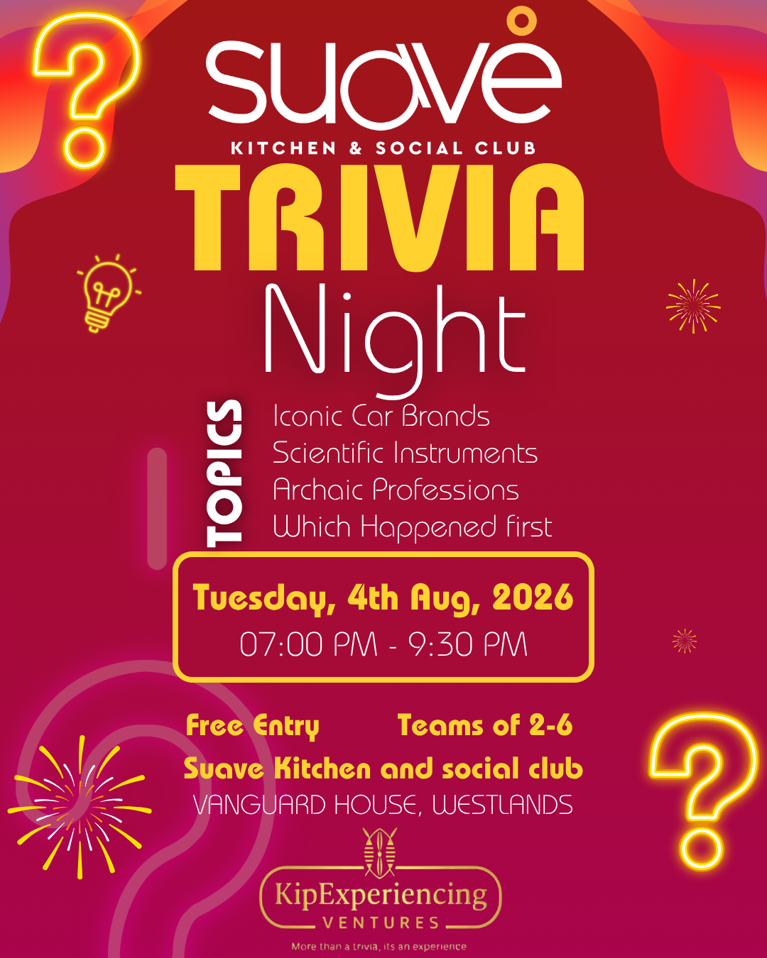 WESTLANDS: Trivia Night 4th Aug