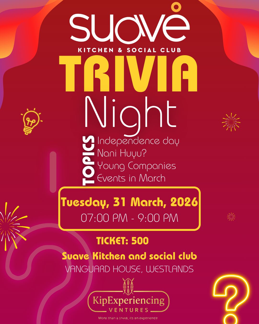 WESTLANDS: Trivia Night 31st March