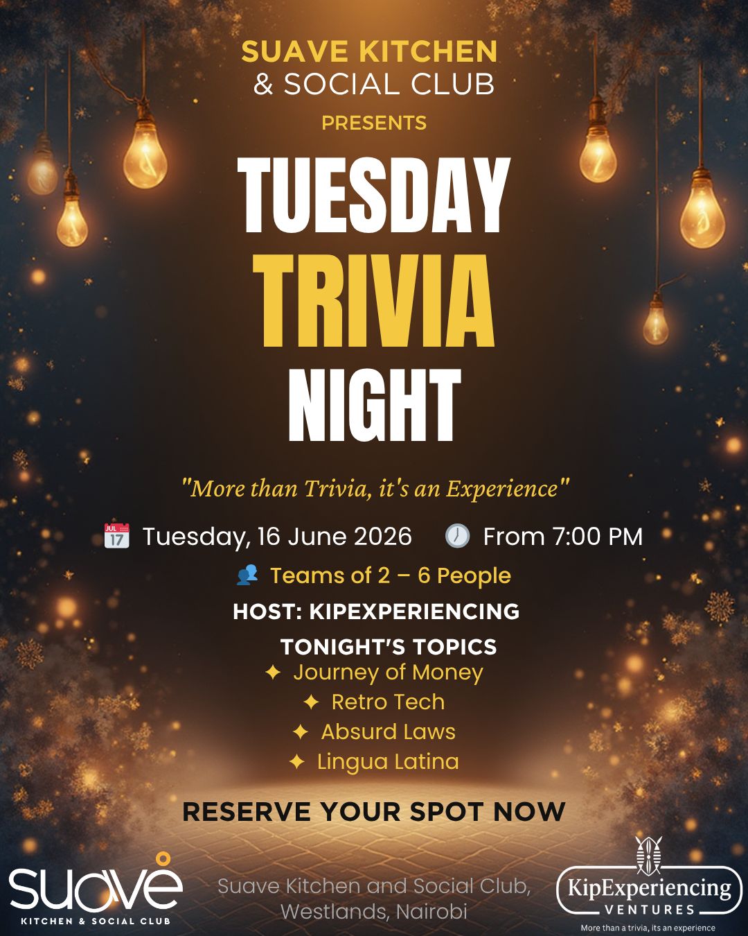 WESTLANDS: Trivia Night 16th June